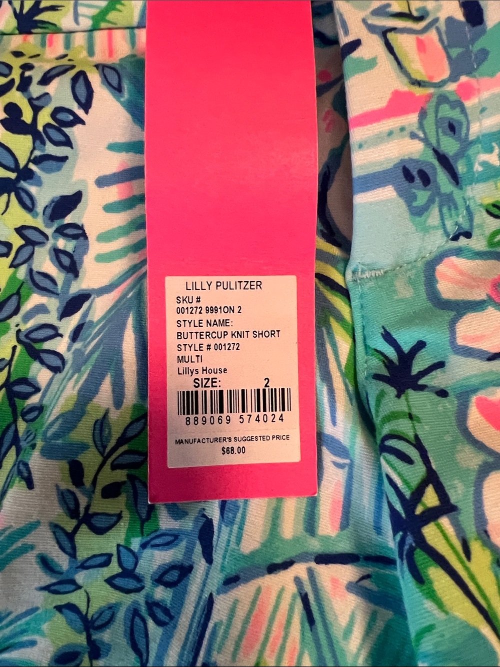 Lilly Pulitzer Scalloped Hem Tropical Print Shorts in Blue, Green, Pink - Picture 2 of 10